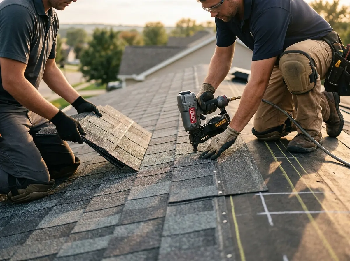 Professional roofer working on a residential roof in Schofield Barracks